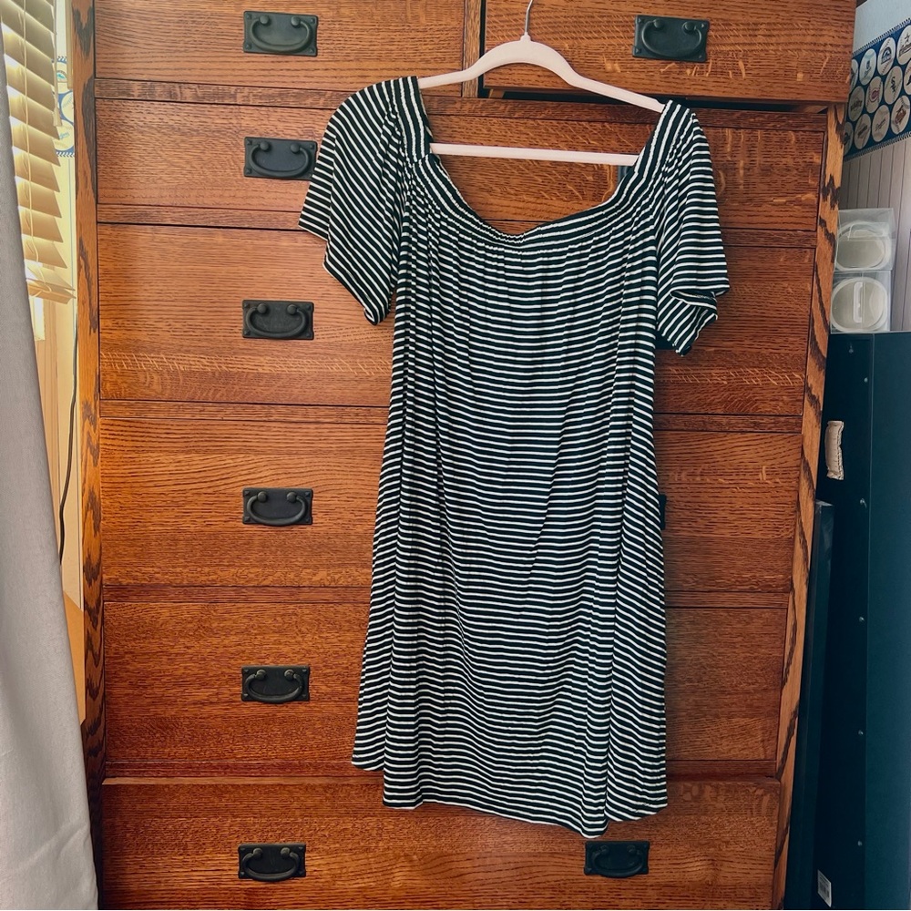 XL Striped Off-Shoulder A Line Dress